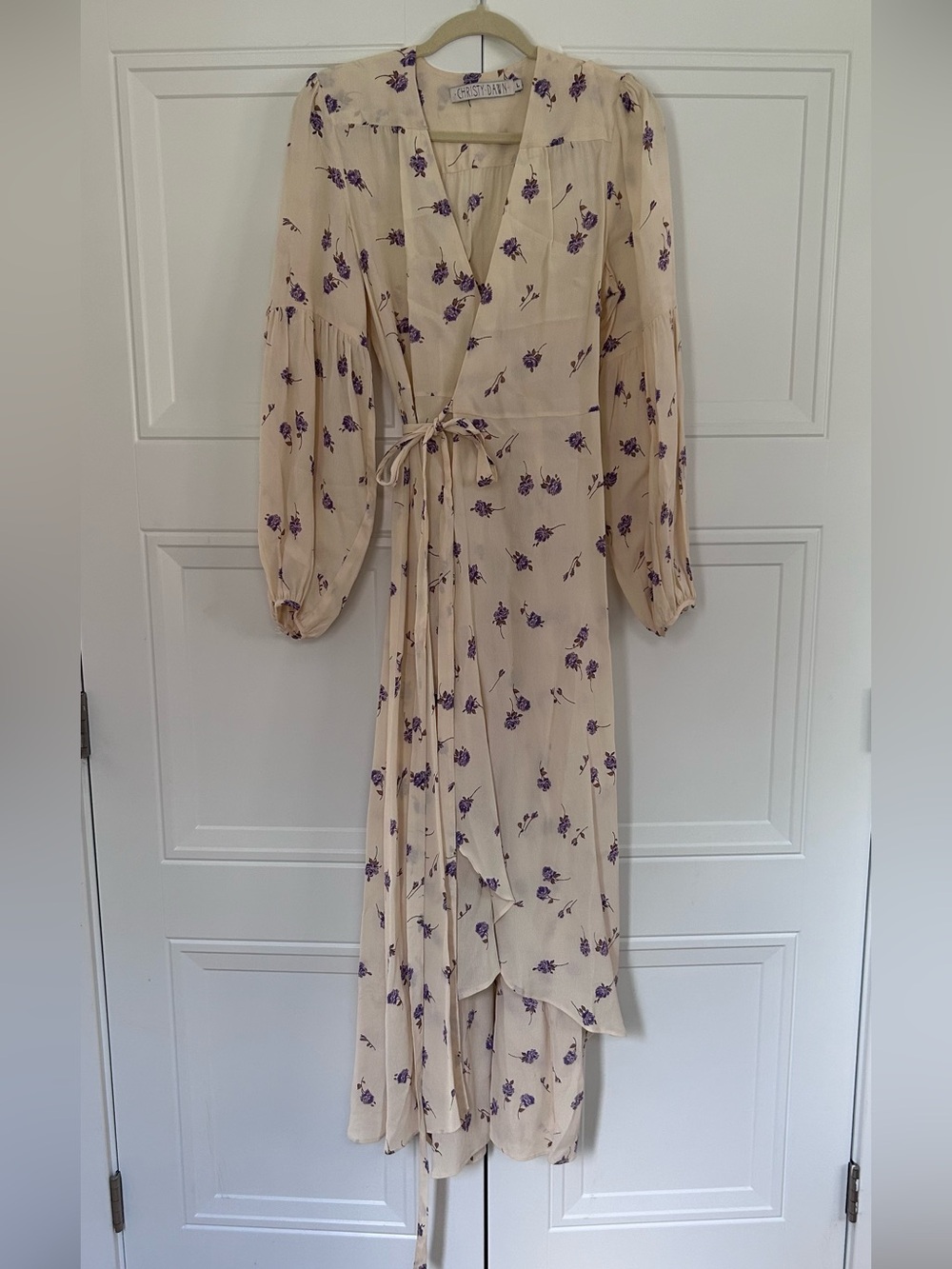 Christy Dawn Cream Maxi Wrap Dress with Purple Floral Print